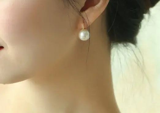 AAA+ 13mm Freshwater Pearl Earrings - 18K Yellow Gold Etsy