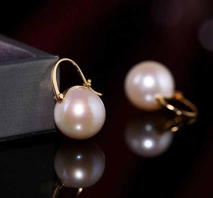 AAA+ 13mm Freshwater Pearl Earrings - 18K Yellow Gold Etsy