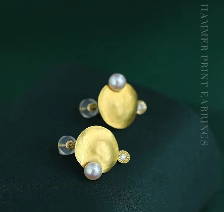 5A+ High Luster 5mm White Pink Pearl & Natural Diamond Earrings Handmade 18k Solid Yellow Gold Disc Earrings, Anniversary Gift Idea Etsy