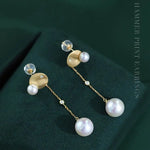 4-9mm Natural Freshwater White Pink Pearl & Natural Diamond Earrings Handmade 18k Solid Yellow Gold Star and Moon Earrings, Anniversary Gift Etsy