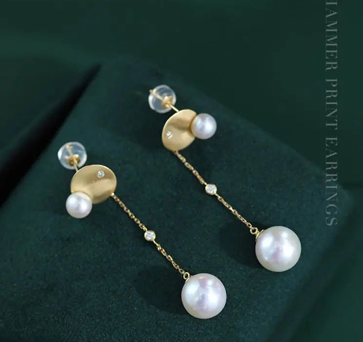 4-9mm Natural Freshwater White Pink Pearl & Natural Diamond Earrings Handmade 18k Solid Yellow Gold Star and Moon Earrings, Anniversary Gift Etsy