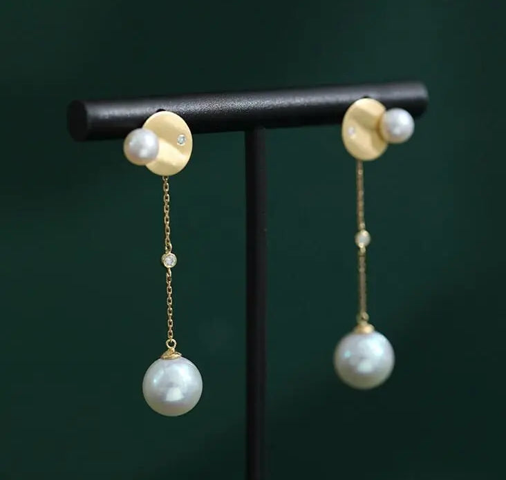 4-9mm Natural Freshwater White Pink Pearl & Natural Diamond Earrings Handmade 18k Solid Yellow Gold Star and Moon Earrings, Anniversary Gift Etsy