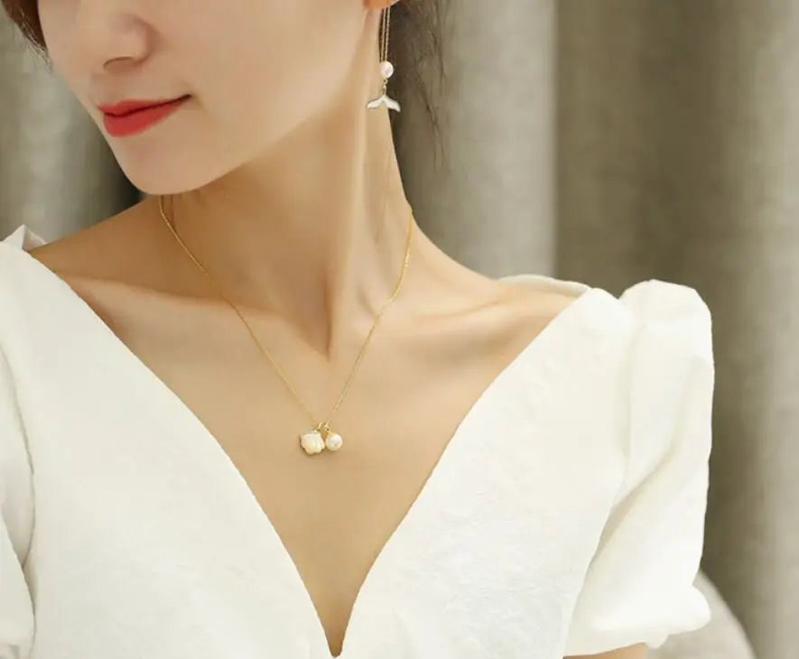 Ocean Lover High Luster Pearl & Shell Necklace, 18k Gold Plated Vermeil Shell Pearl Necklace, Akoya Pearl Necklace, Gift for Her Etsy