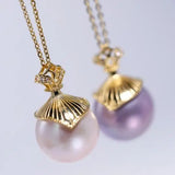 13mm Natural High Luster White & Purple Pearl Necklace 18k Gold Plated Vermeil Necklace Etsy