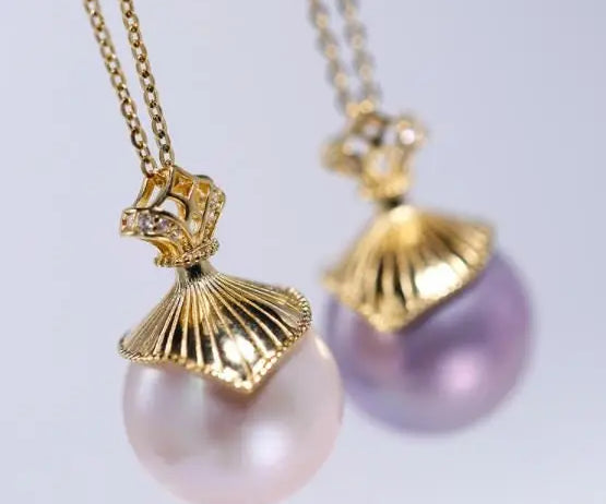 13mm Natural High Luster White & Purple Pearl Necklace 18k Gold Plated Vermeil Necklace Etsy
