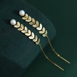18K Gold Akoya Pearl Leaf Earrings - High Luster White Pearl Etsy