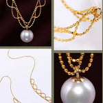 18K Yellow Gold 9mm Natural Akoya Pearl Lace Necklace, White Pink Pearl Lace Necklace, Gift for Her, Hollow Out Design Necklace, Gift Idea Etsy