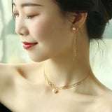 18K Yellow Gold 9mm Natural Akoya Pearl Lace Necklace, White Pink Pearl Lace Necklace, Gift for Her, Hollow Out Design Necklace, Gift Idea Etsy