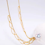 18K Yellow Gold 9mm Natural Akoya Pearl Lace Necklace, White Pink Pearl Lace Necklace, Gift for Her, Hollow Out Design Necklace, Gift Idea Etsy