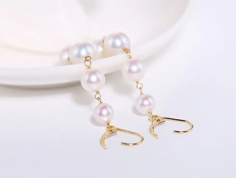 6-9mm Natural High Luster White Pink Pearl Earrings Handmade 18k Solid Yellow Gold Multi Pearl Drop Earrings, Anniversary Gift Idea Etsy