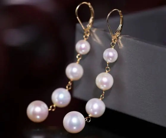 6-9mm Natural High Luster White Pink Pearl Earrings Handmade 18k Solid Yellow Gold Multi Pearl Drop Earrings, Anniversary Gift Idea Etsy