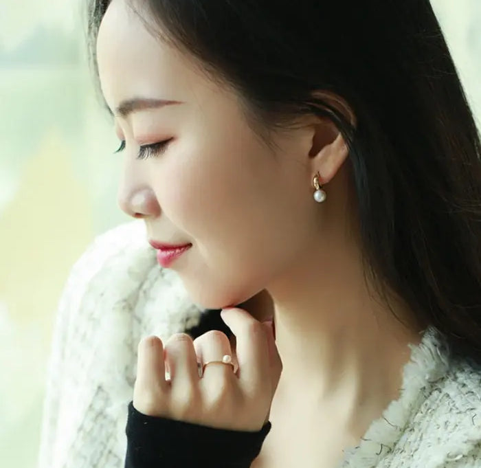 7mm Natural High Luster White Pearl & White Diamond Earrings Handmade 18k Solid Yellow Gold White Pearl Earrings, Gift for Mom, Gift Idea Etsy