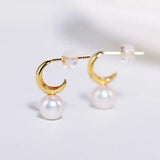 7mm Natural High Luster White Pearl & White Diamond Earrings Handmade 18k Solid Yellow Gold White Pearl Earrings, Gift for Mom, Gift Idea Etsy
