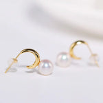 7mm Natural High Luster White Pearl & White Diamond Earrings Handmade 18k Solid Yellow Gold White Pearl Earrings, Gift for Mom, Gift Idea Etsy