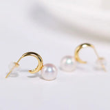 7mm Natural High Luster White Pearl & White Diamond Earrings Handmade 18k Solid Yellow Gold White Pearl Earrings, Gift for Mom, Gift Idea Etsy