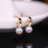 7mm Natural High Luster White Pearl & White Diamond Earrings Handmade 18k Solid Yellow Gold White Pearl Earrings, Gift for Mom, Gift Idea Etsy