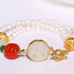 5mm Natural High Luster White Pearl & South Red Agate Rose Bracelet Handmade 18k Gold Plated Vermeil Jade Bracelet, Multi Pearl Bracelet Etsy