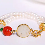5mm Natural High Luster White Pearl & South Red Agate Rose Bracelet Handmade 18k Gold Plated Vermeil Jade Bracelet, Multi Pearl Bracelet Etsy