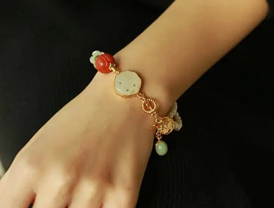 5mm Natural High Luster White Pearl & South Red Agate Rose Bracelet Handmade 18k Gold Plated Vermeil Jade Bracelet, Multi Pearl Bracelet Etsy