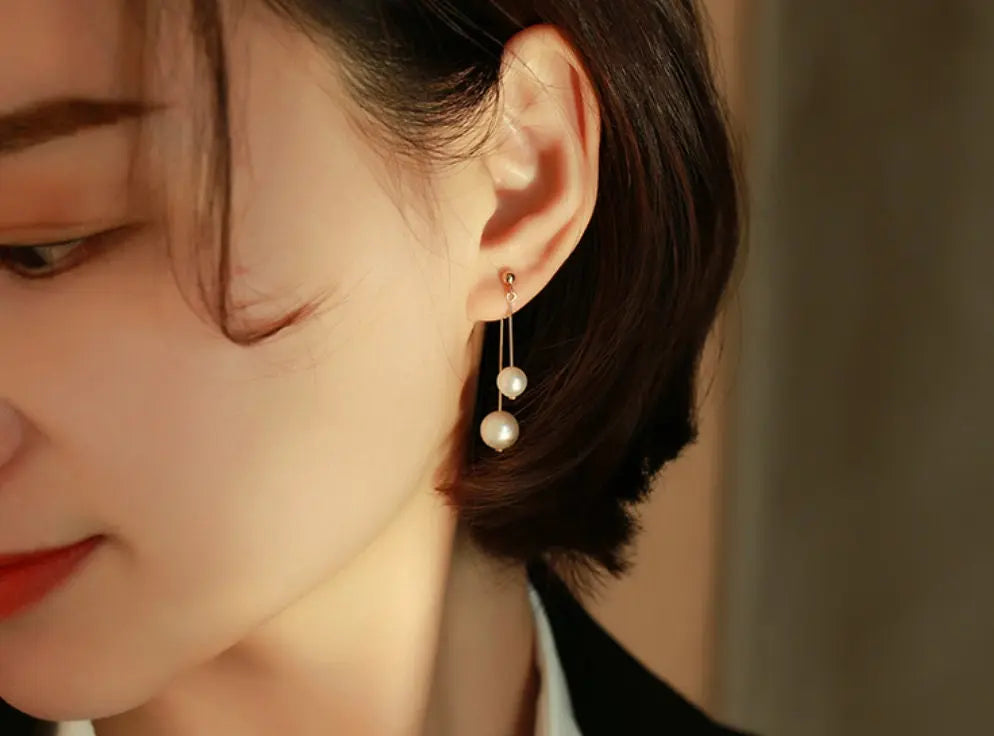 9mm Natural White Pearl Earrings, 14k Gold Filled White Pearl Earrings - LaCorserArtJewelry