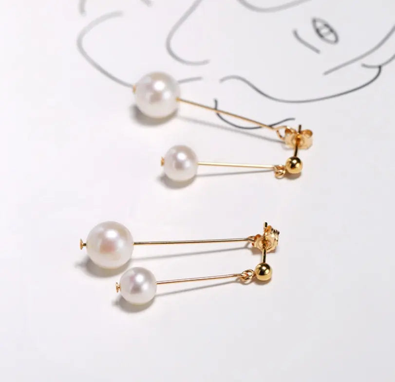 9mm Natural White Pearl Earrings, 14k Gold Filled White Pearl Earrings - LaCorserArtJewelry