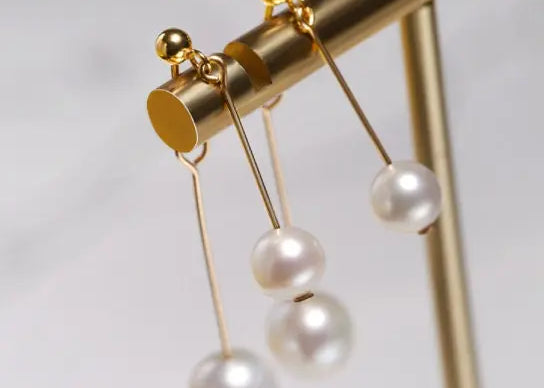 9mm Natural White Pearl Earrings, 14k Gold Filled White Pearl Earrings - LaCorserArtJewelry