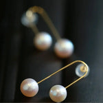 6-8mm Natural High Luster White Pearl & White Diamond Earrings Handmade 18k Solid Yellow Gold White Pearl Earrings, Gift for Mom, Gift Idea Etsy