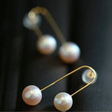 6-8mm Natural High Luster White Pearl & White Diamond Earrings Handmade 18k Solid Yellow Gold White Pearl Earrings, Gift for Mom, Gift Idea Etsy