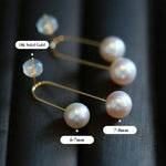 6-8mm Natural High Luster White Pearl & White Diamond Earrings Handmade 18k Solid Yellow Gold White Pearl Earrings, Gift for Mom, Gift Idea Etsy