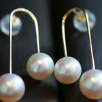 6-8mm Natural High Luster White Pearl & White Diamond Earrings Handmade 18k Solid Yellow Gold White Pearl Earrings, Gift for Mom, Gift Idea Etsy