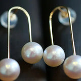 6-8mm Natural High Luster White Pearl & White Diamond Earrings Handmade 18k Solid Yellow Gold White Pearl Earrings, Gift for Mom, Gift Idea Etsy
