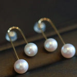 6-8mm Natural High Luster White Pearl & White Diamond Earrings Handmade 18k Solid Yellow Gold White Pearl Earrings, Gift for Mom, Gift Idea Etsy