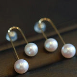 6-8mm Natural High Luster White Pearl & White Diamond Earrings Handmade 18k Solid Yellow Gold White Pearl Earrings, Gift for Mom, Gift Idea Etsy