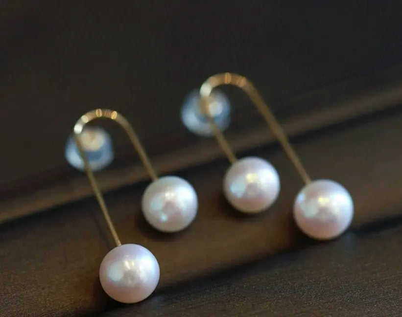 6-8mm Natural High Luster White Pearl & White Diamond Earrings Handmade 18k Solid Yellow Gold White Pearl Earrings, Gift for Mom, Gift Idea Etsy