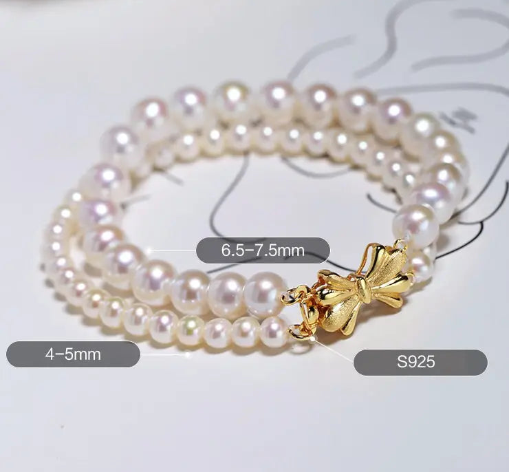 Bowknot Design Freshwater Pearl Strand Bracelet - 18K Gold Plated Etsy