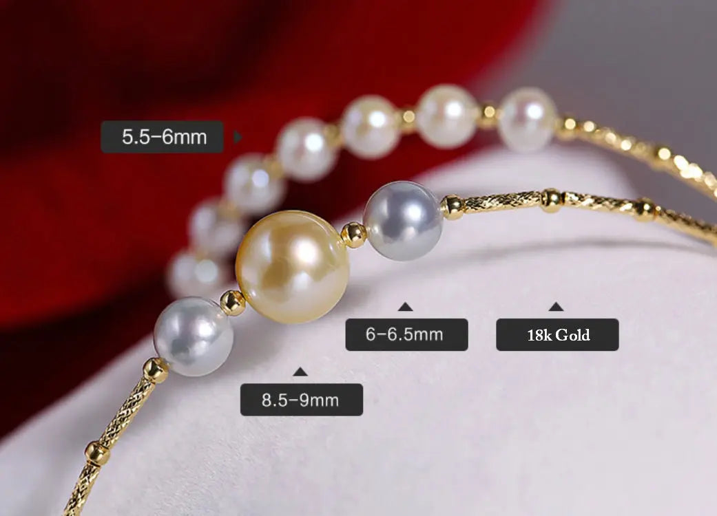 Natural Coloful Pearl 18K Bracelet, Superior Akoya Pearl 18k Yellow Gold Bracelet, Handmade Madama Beaded Bracelets, Golden Pearl, Gift Idea Etsy