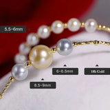 Natural Coloful Pearl 18K Bracelet, Superior Akoya Pearl 18k Yellow Gold Bracelet, Handmade Madama Beaded Bracelets, Golden Pearl, Gift Idea Etsy