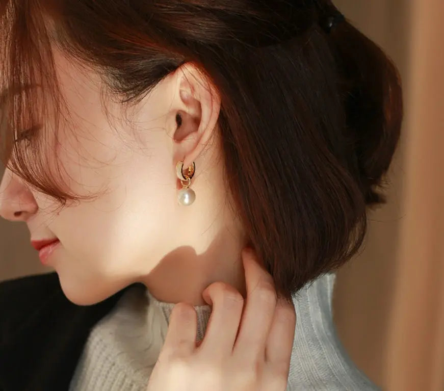 Freshwater White Pearl Circle Earrings - 18K Gold Plated Vermeil Etsy