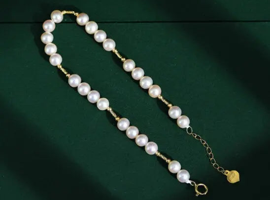 18K Yellow Gold Natural High Luster White Pearl Bracelets, Handmade Pearl Beaded Bracelets, Anniversary Gift Idea for Her Etsy