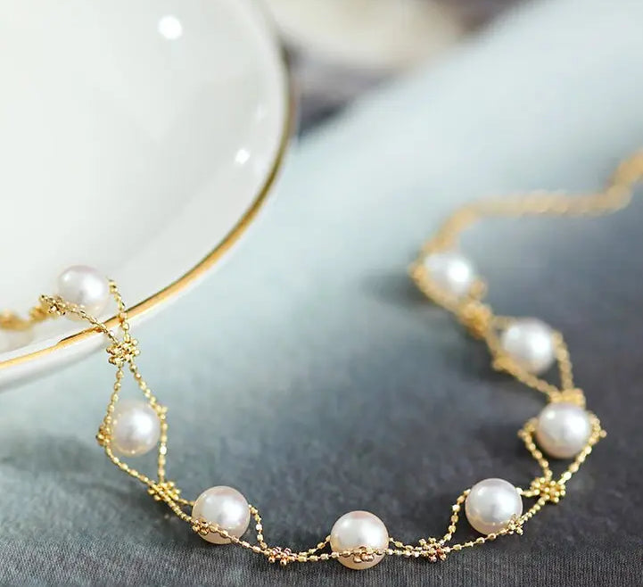 18k Yellow Gold Natural Japan Akoya Pearl Bracelets, High Luster White Pearl Lace Bracelets, Beaded Pearl Bracelet, Anniversary Gift Idea Etsy