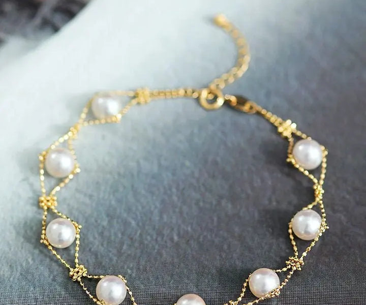 18k Yellow Gold Natural Japan Akoya Pearl Bracelets, High Luster White Pearl Lace Bracelets, Beaded Pearl Bracelet, Anniversary Gift Idea Etsy