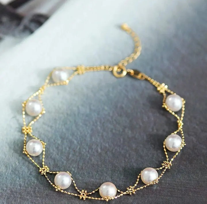18k Yellow Gold Natural Japan Akoya Pearl Bracelets, High Luster White Pearl Lace Bracelets, Beaded Pearl Bracelet, Anniversary Gift Idea Etsy