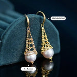 8mm Natural Japan Akoya Pearl Earrings 18k Solid Yellow Gold High Luster White Pearl Lace Earrings, Seawater Pearl, Anniversary Gift Idea Etsy