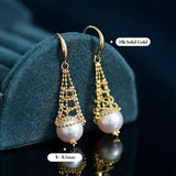 8mm Natural Japan Akoya Pearl Earrings 18k Solid Yellow Gold High Luster White Pearl Lace Earrings, Seawater Pearl, Anniversary Gift Idea Etsy