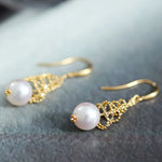 8mm Natural Japan Akoya Pearl Earrings 18k Solid Yellow Gold High Luster White Pearl Lace Earrings, Seawater Pearl, Anniversary Gift Idea Etsy
