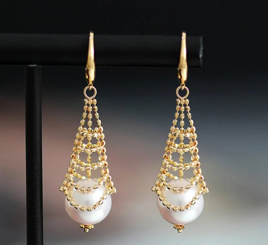 8mm Natural Japan Akoya Pearl Earrings 18k Solid Yellow Gold High Luster White Pearl Lace Earrings, Seawater Pearl, Anniversary Gift Idea Etsy