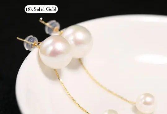 7-12mm Natural Pearl Drop Earrings - 18K Yellow Gold Etsy