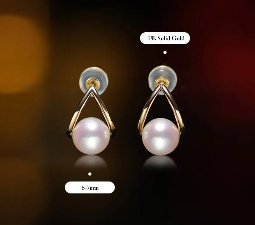 6-7mm Natural White Pink Pearl Earrings - 18K Gold Akoya Studs Etsy