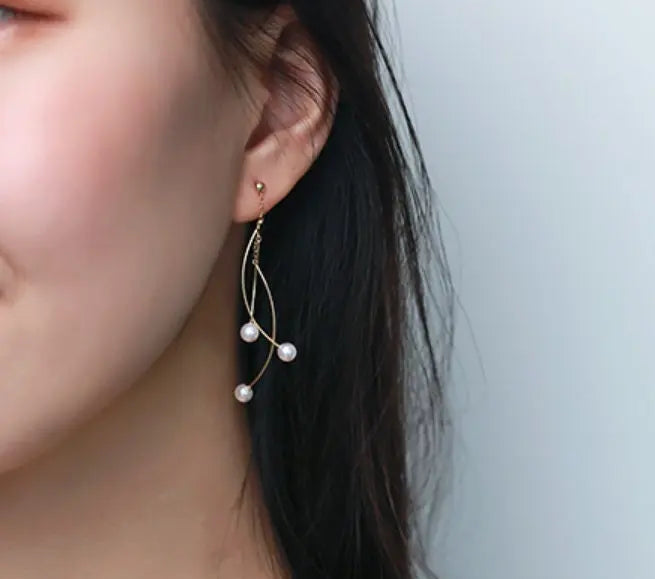 4-5mm Natural High Luster White Pink Pearl Drop Earrings Handmade 18k Solid Yellow Gold Akoya Pearl Earrings, Anniversary Gift Idea - LaCorserArtJewelry