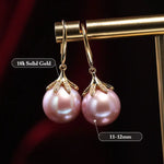11-12mm Natural High Luster Pink Purple Pearl Earrings 18k Solid Yellow Gold Pearl Earrings, Pink Pearl Earrings, Gift Idea, Gift for Mom Etsy